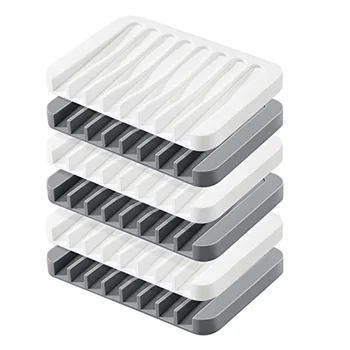 

6 Pieces Silicone Soap Dishes Silicone Soap Holders Soap Saver Trays Drainer for Shower Bathroom Kitchen and Sinks