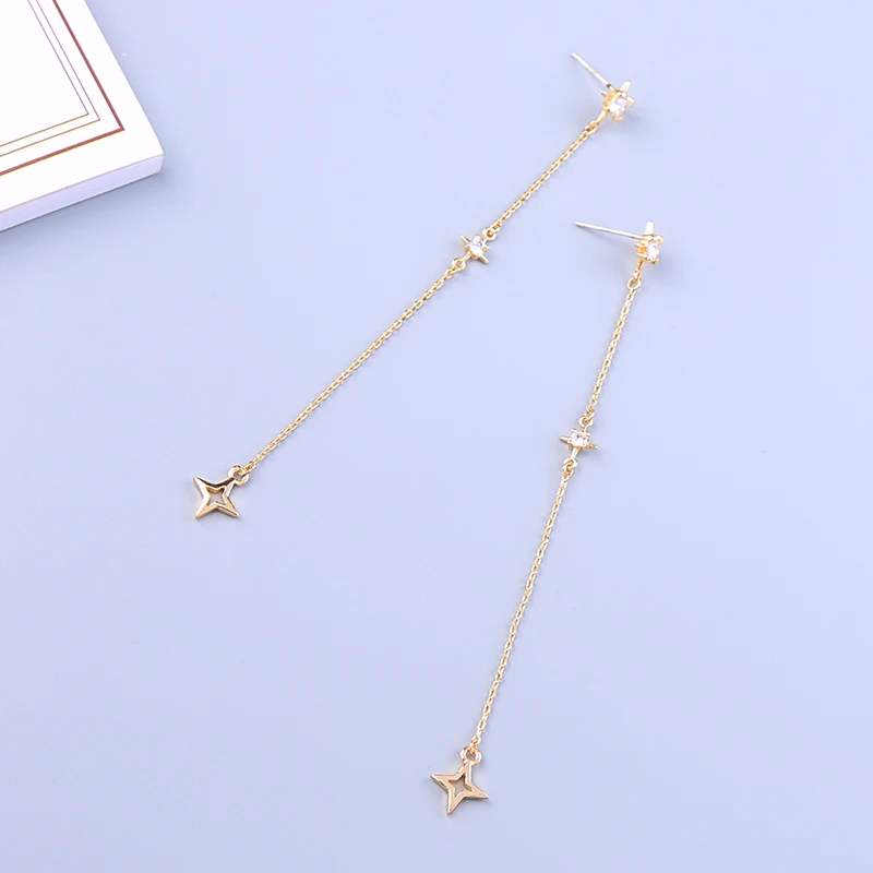 

Initial Long Line Earrings Crystal Star Drop Earrings For Women Fashion Jewelry Accessory Wholesale