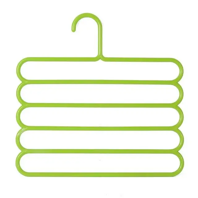 5 слоев Non-slip многофункциональная одежда Вешалки брюки вешалки для хранения вешалка для одежды Многослойные хранения шарф галстук вешалка 1 шт - Цвет: Зеленый
