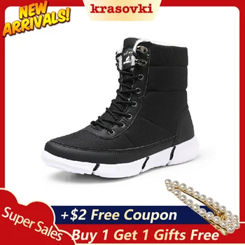 

Krasovki Winter Women Boots Dropshipping Fashion Large Size Waterproof Cotton Shoes Ankle Snow Boots Warm Plush Booties