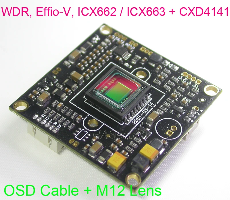 WDR Effio-V модуль камеры видеонаблюдения Sony Super HAD CCD ICX662 / ICX663 + CXD4141 кабель OSD объектив