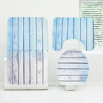 

3 PCS / Set Bathroom Pedestal Mat Kit Durable Skidproof Water-absorbing Bath Mat Toilet Lid Cover Contour Rug