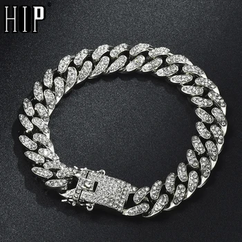 Hip Hop Bling Iced Out Men's Rapper Bracelet Full Rhinestone Pave With Butterfly Miami Cuban Link Chain Bracelet for Men Jewelry