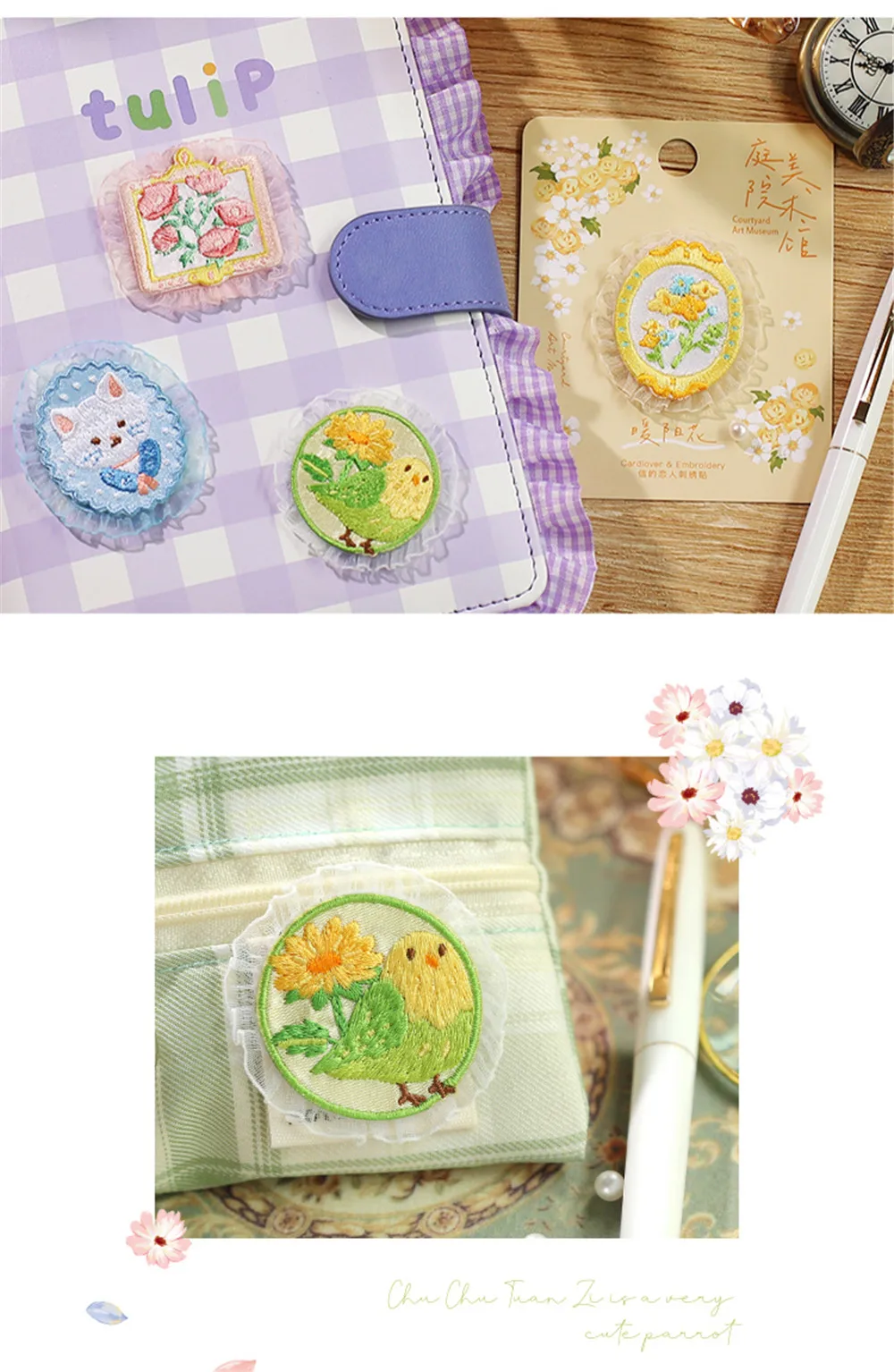 AHYONNIEX Hof Kunst Museum Stickerei Patches für Tasche Jeans Bär Katze Vogel Eisen Auf Patches für Baby Kleidung Kleine DIY patch – Detail 9