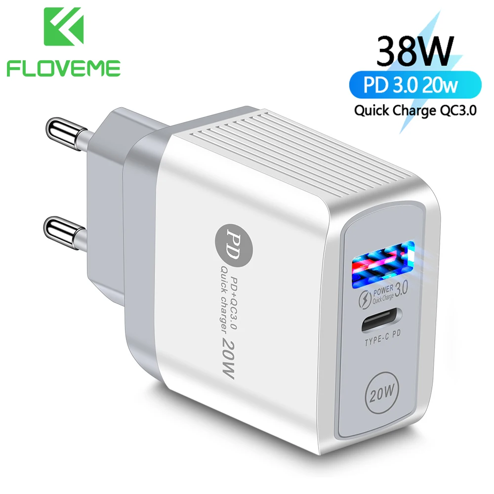 

FLOVEME Phone Charger PD20W Quick Charge for iPhone12 11 USB Charger For Xiaomi 11 Samsung Glaxy S20 S10 Mobile Phone Charger