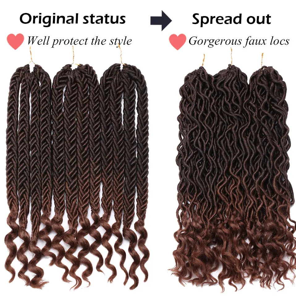 SNOILITE 20 дюймов богиня Омбре Faux locs волосы для заплетания, кудрявые 24 Ранда/упаковка богемные синтетические жгуты для вплетания волос