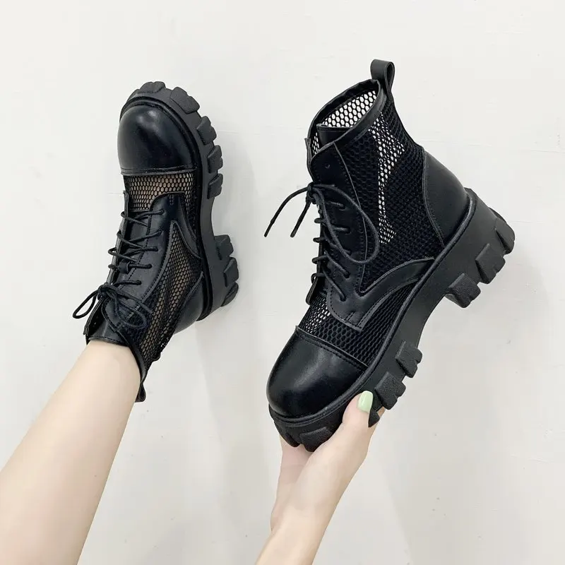 PUPUDA, botas de mujer, botas gruesas de plataforma de verano, zapatos casuales de malla alta, botas de plataforma a la moda para mujer, Verano