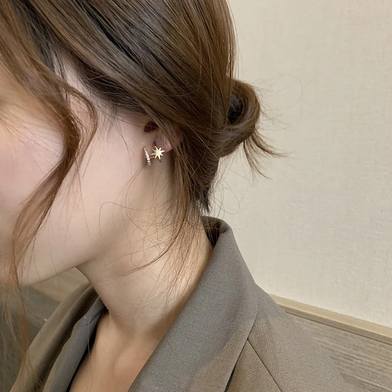 

S925 Silver Needle Golden 8 Star Earrings Korea 2019 New U Fashionable C Earrings Jewelry Women Aretes De Mujer Modernos 2018