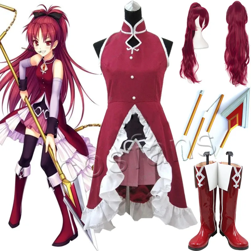

Anime Puella Magi Madoka Magica Sakura Kyoko Cosplay Costume Puella Magi Madoka Magica Kyouko Sakura Kyoko Cosplay Wig+Wig cap