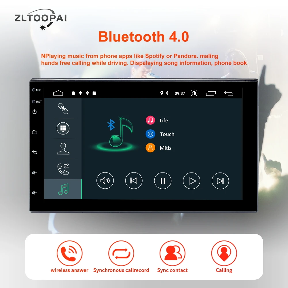 ZLTOOPAI Android 10 Универсальный стандартный автомобильный стерео радио gps навигация Bluetooth WiFi Зеркало Ссылка AUX USB SD резервная камера