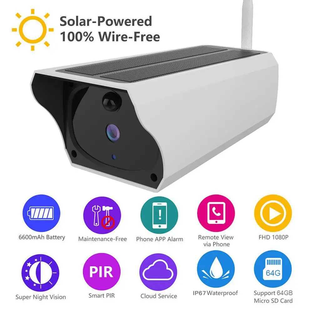 

IP Camera 1080P HD Solar Camera Solar WiFi Security Cameras PIR Motion Detection Surveillance For Home Outdoor Supplies