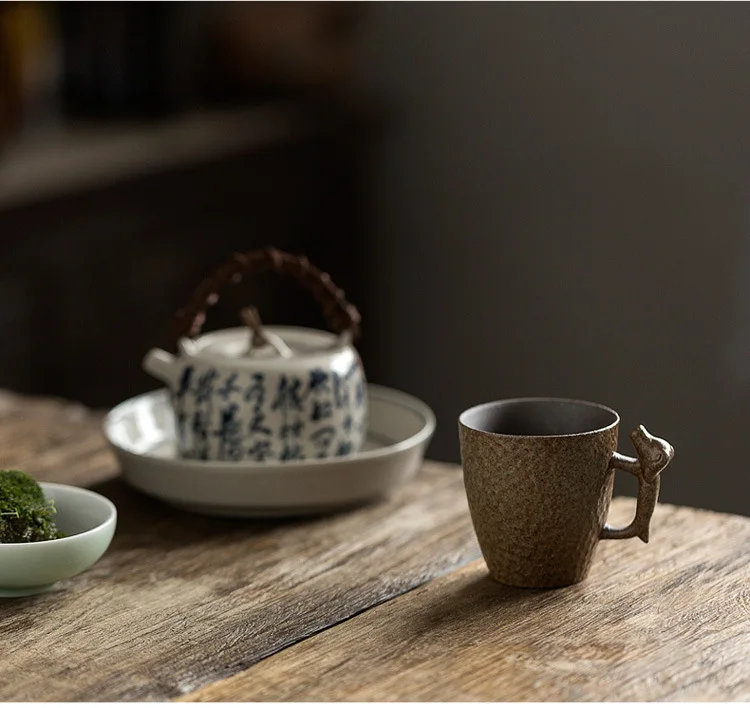 

Antique Retro Stoneware Iron Glaze Creative Ceramic Handle Coffee Mug Funny Coffee Cups Modern Design Juego De Tazas De Cafe