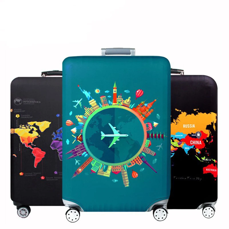 Luggage cover World Map Design Travel Suitcase Cover Elastic Dust Cases 18 to 32 Inches Travel Accessories