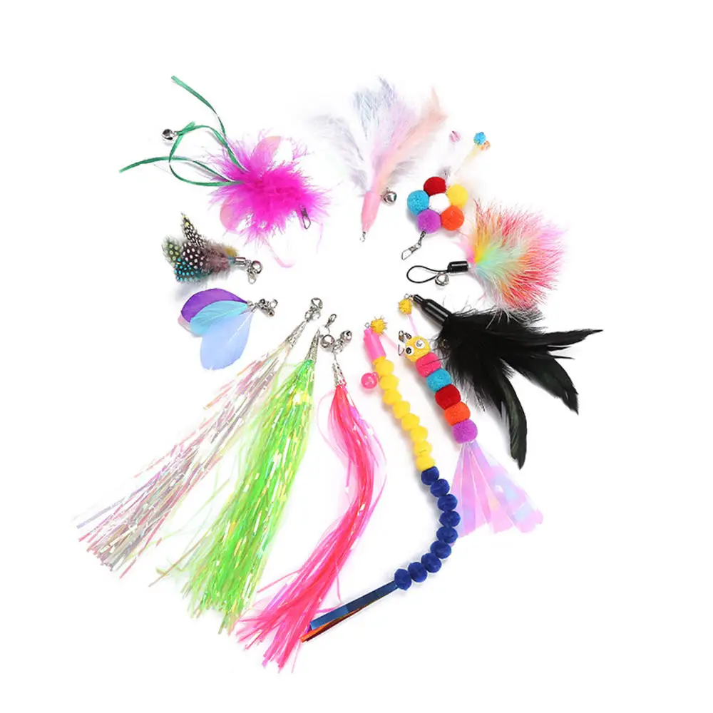 Pet Cat Toy Teaser Bell Feather Stretch Fishing Rod Play Wand Interactive Toys Pets Accessories High Qulity Replacement Heads