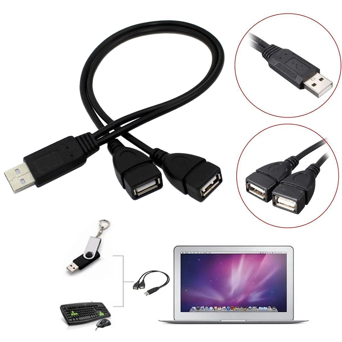 Usb кабель-удлинитель для зарядки USB 2,0 A 1 штекер 2 двойной USB Женский концентратор данных адаптация питания
