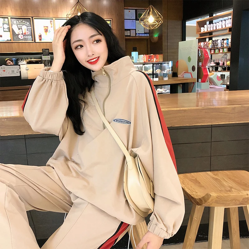 

2020 Autumn Women Korean Chic Casual Basic Workout Sets Teens Outfits All-match Trendy Top Wide-leg Newest Womens Trouser