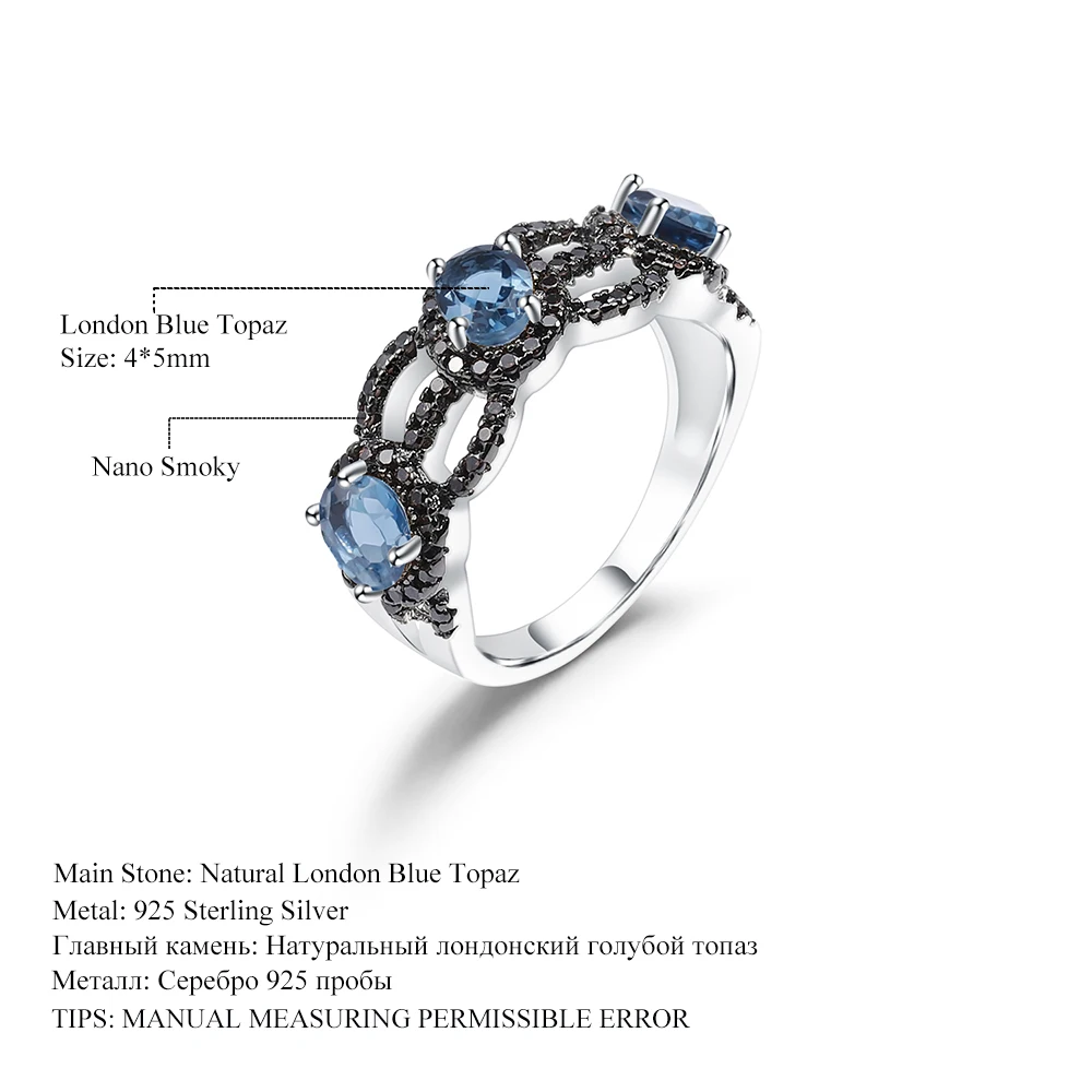GEM'S BALLET, 1.23Ct, кольцо с натуральным лондонским голубым топазом, 925 пробы, серебряные объятия и поцелуи, кольца с камнем для женщин, хорошее ювелирное изделие