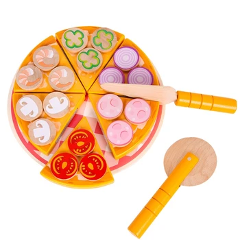 

Wooden Toys Food Cooking Simulation Pizza Cutting Toy Children Kitchen Pretend Play Toy Fruit Vegetable with Tableware