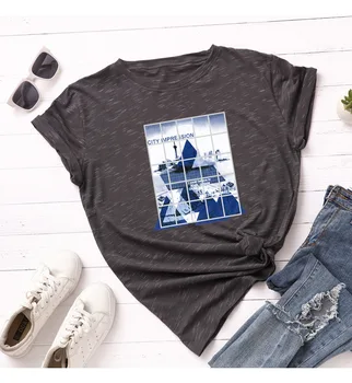 

New fashion street scenery printing loose casual round neck short sleeve women's T-shirt