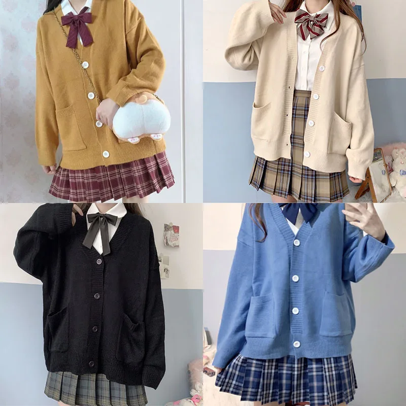 Japan School Sweater Spring Autumn 100% V-neck Cotton Knitted JK Uniforms Cardigan Multicolor Student Girls Cosplay | Тематическая