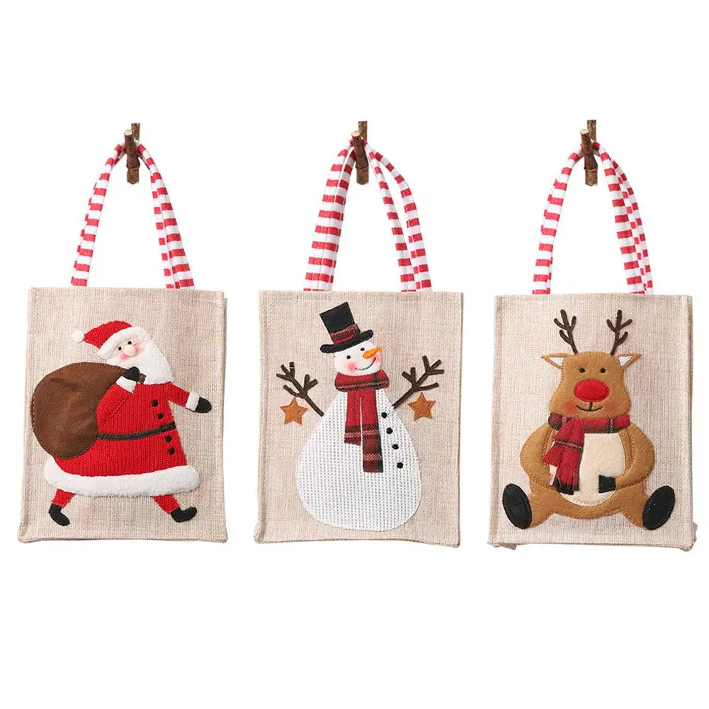 HobbyLane 1Pcs Christmas Linen Cloth Stereoscopic Embroidered Handbag Gift Bag Candy Bag Receiving Bag Drop Ornaments