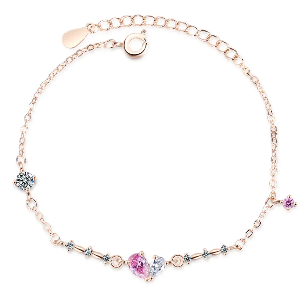 

Bracelets Women's Japanese and South Korean Style Simple Hipster Water Droplet Zircon Cute Bow Diamond Set Hand Jewelry