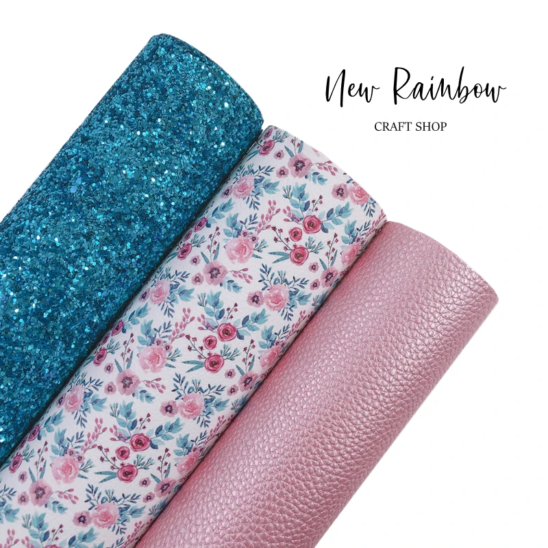 Листы A4 из искусственной кожи с бирюзовым и жемчужно-розовым цветком для поделок