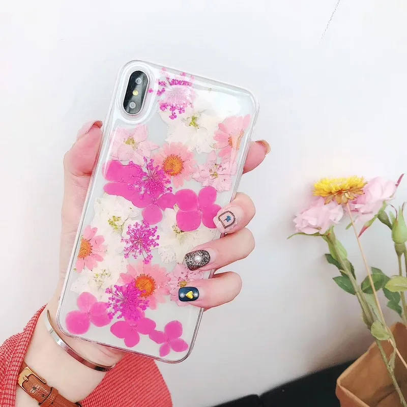 

Sakura Cherry blossoms true Sun flower real Foil phone case For iPhone 6 6s 7 8 Plus 10 X XS XR Max soft Gel tpu cover funda