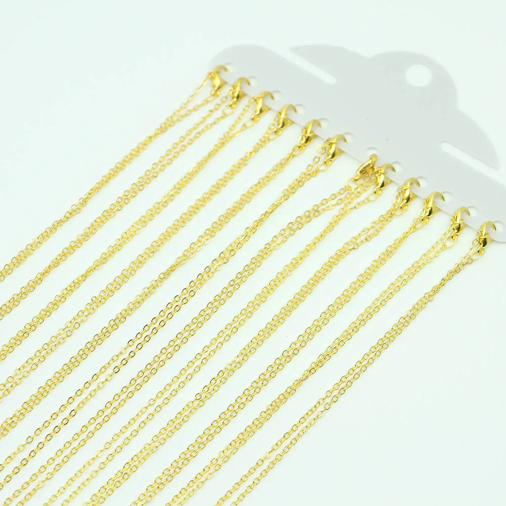 

12pcs/lot 40cm Gold Metal Charm Curb Chain With Lobster Clasp Fit Women Pendant Chain For DIY Jewelry Making Finding Accessories