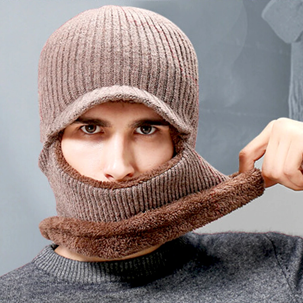 Зимние шапки для мужчин Skullies Beanie шапка зимняя шапка мужской женский шерстяной шарф шапка s Набор Балаклава маска Knitted шапка вязаная шапка