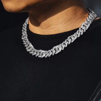 

D&Z 17mm Iced Out Cuban Necklace Chain Hip hop Jewelry Choker Gold Silver Color Rhinestone CZ Clasp for Mens Rapper Necklaces Li