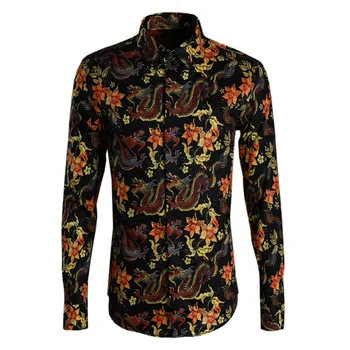 

Golden Dragon Flower Shirt Male Wind Men's Shirt Brand Men's Wear Shirt Male