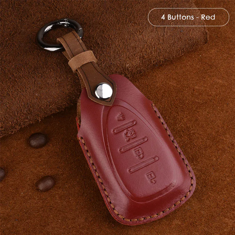 4 Buttons - Red Ручной работы из натуральной кожи чехол для автомобильного смарт-ключа чехол сумка для Chevrolet 3 4 5 кнопок Cruze Malibu Интеллектуальный брелок - Название цвета: 4 Buttons - Red