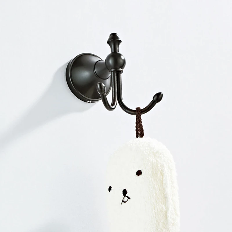 Robe Hooks Antique/Black Brass Towel Hooks Cloth Towel Bath Coat Hanger Door Wall Hook Retro Home Deco Bathroom Accessories Rack self adhesive hook