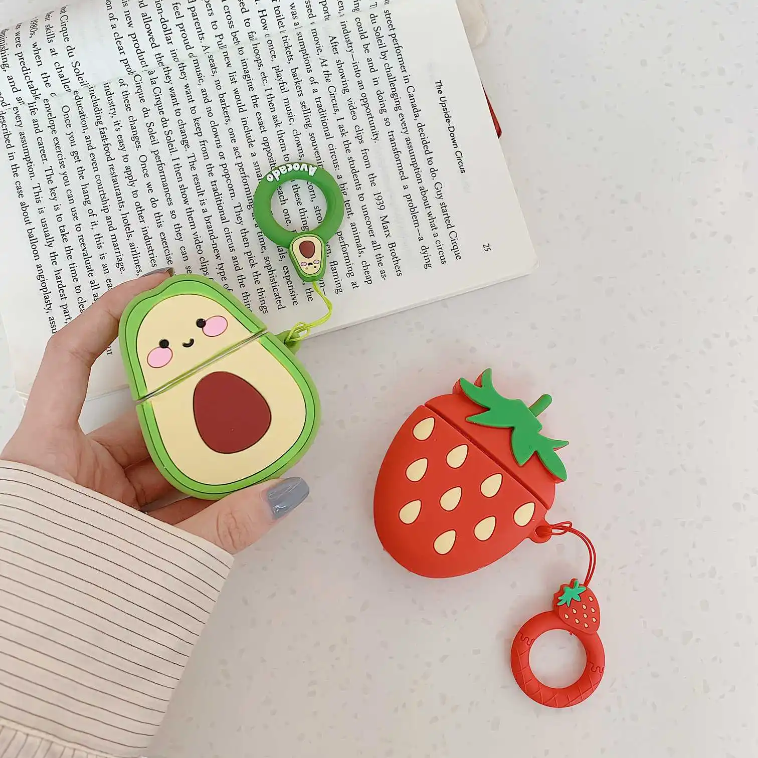 Чехол для AirPods с милым рисунком персика авокадо с ремешком, силиконовый чехол, беспроводной чехол для наушников Airpods 2, чехол для наушников fundas