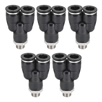 

uxcell 5Pcs Push To Connect Air Fittings Y Type 12mm Tube OD x 1/4PT Male Thread Black for Polyethylene Nylon and PU Tubing