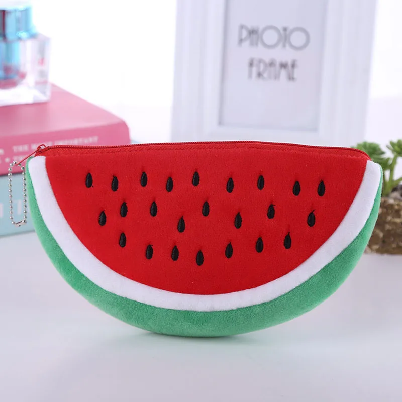 Модный чехол-карандаш с рисунком из мультфильма, милая плюшевая большая косметичка с арбузом, канцелярская сумка для хранения карандашей, офисные школьные принадлежности, подарок