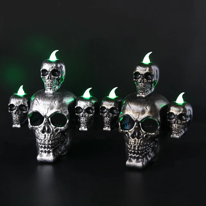 

Halloween Decoration LED Skull Head Lamp Incense Burner Smoke Horror Skeleton Candle Light Party Haunted House Ornament Props