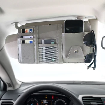 

LEEPEE Leather Sunglasses Clip With Zipper Bill Card CD Phone Holder Storage Box Multifunctional Sun Visor Storage Pouch