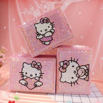 

Rhinestone Kitty Cat Jewerly Box with Lock 2-layer Pink Bling Earring Bead Storage Containers Helloo Kitty Treasure Box Handmade