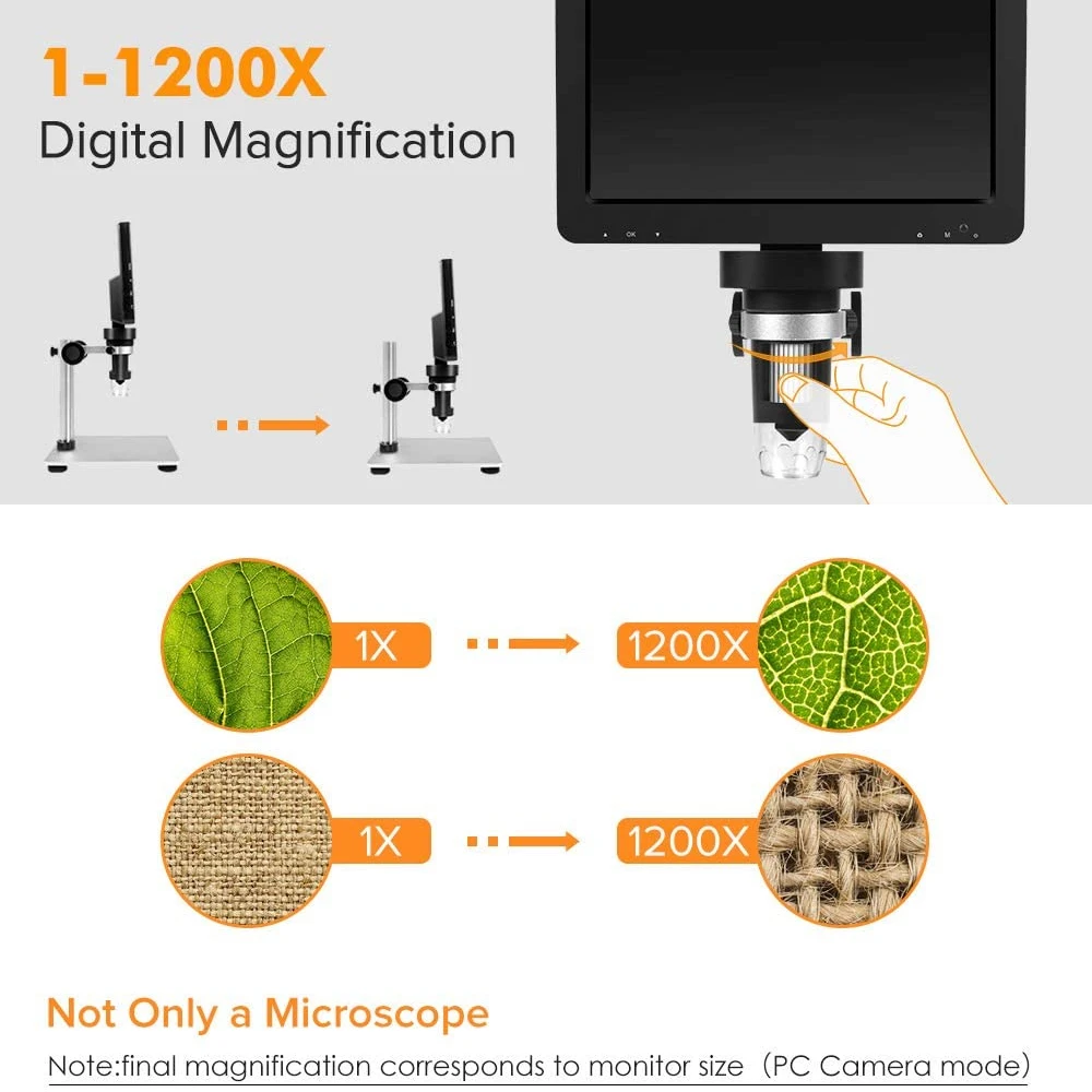 TKDMR 12MP 1200X USB Digital Microscope for Electronic 7 Inch Display 8 LED Magnifier Wire Control for PCB Motherboard Repairing