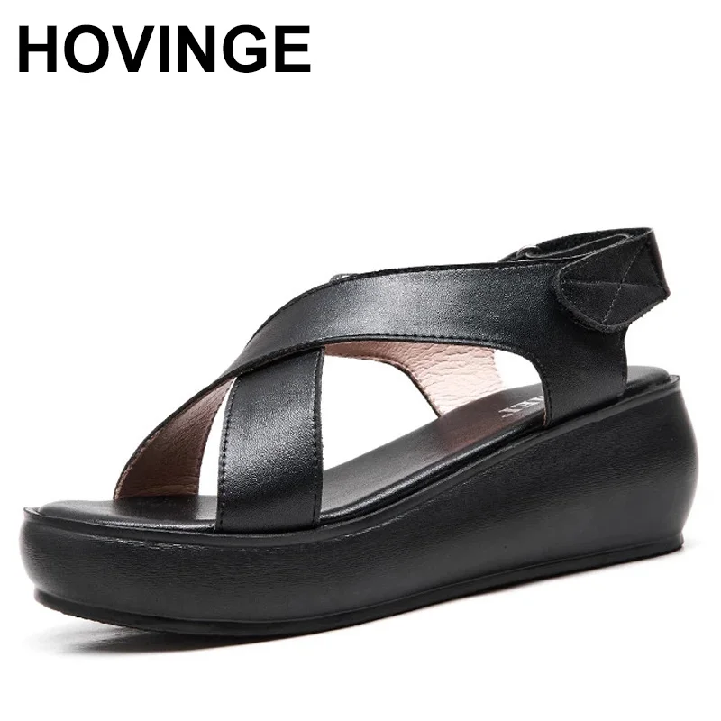 

HOVINGE Women's Sandals Genuine Leather Platform Sandal 2020 Summer Gladiator High Heels Ladies Sandal Summer Shoes For Women