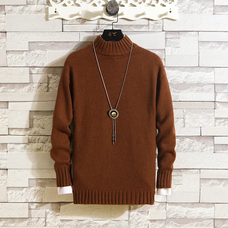 2019 Winter High Neck Thick Warm Sweater Men Turtleneck Brand Mens Sweaters Slim Fit Pullover Men Knitwear Male Solid Pullovers