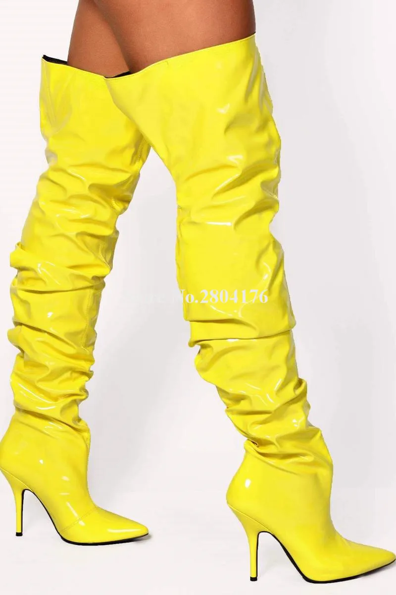 yellow over knee boots