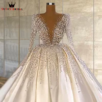 Luxurious Wedding Dresses V-neck Ball Gown Long Train