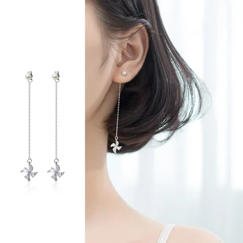

Mocanie Hight Quality 925 Sterling Silver Bright Zircon Mini Windmill Dangle Earring for Women Pearl Drop Earring Fine Jewelry