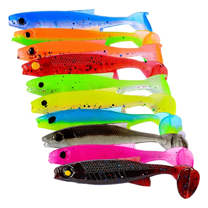 

10pcs/set Artificial Bait False T Tail Fish Shape Lifelike Soft Silicone Lure Fishing Accessories