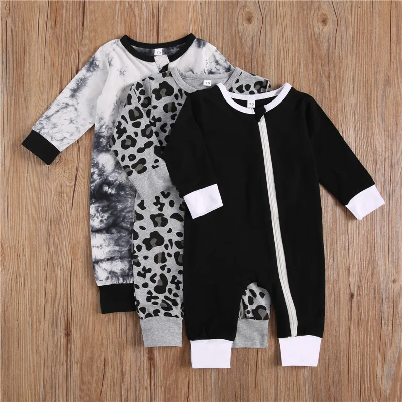 

2020 New Newborn Infant Toddler Baby Girls Boys Zipper Romper Print Long Sleeve Crew Neck One Piece Jumpsuit Casual Clothing
