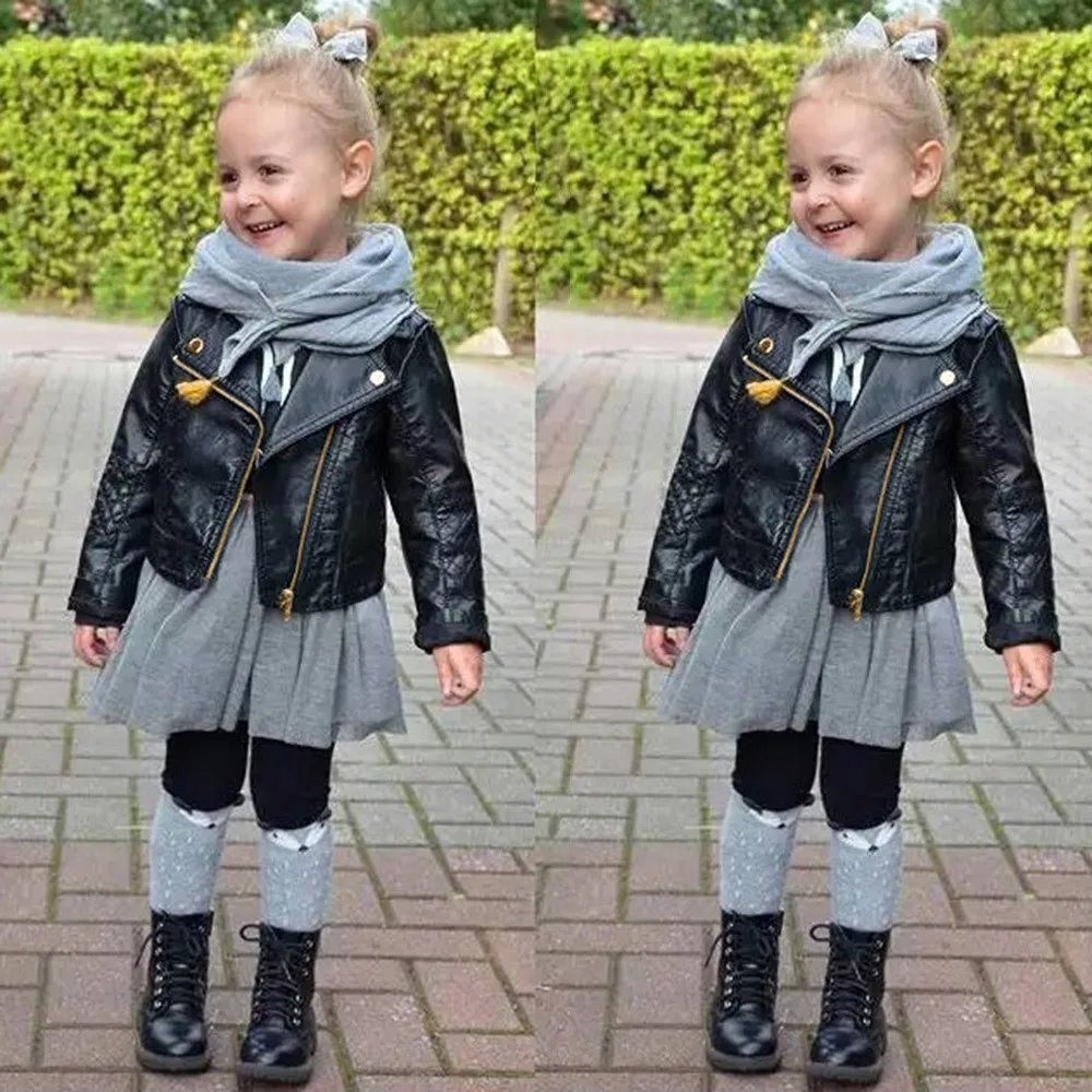 Новое модное кожаное пальто короткая Детская куртка из искусственной кожи для маленьких мальчиков и девочек на весну и осень одежда для малышей