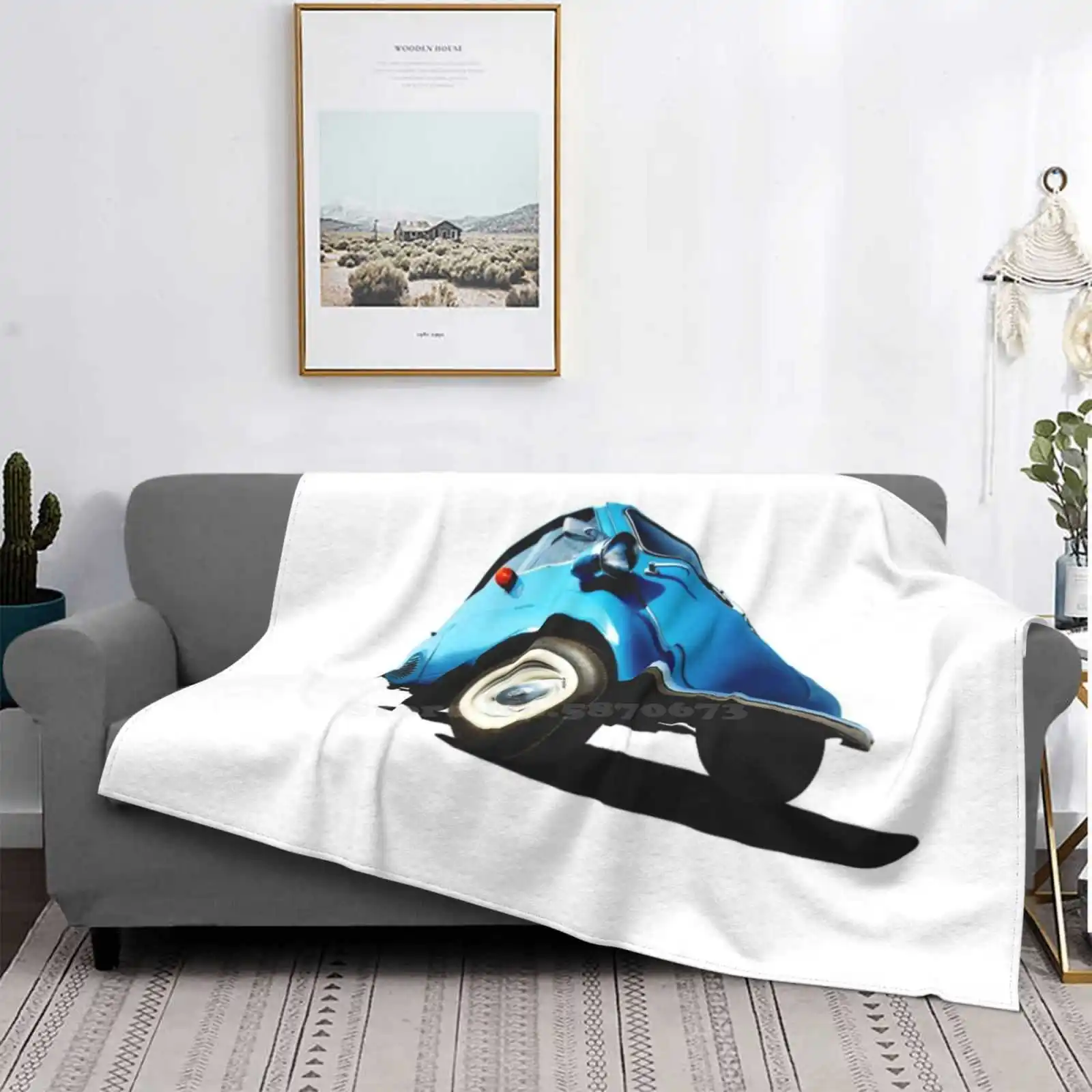 Blue Bubble Car Super Warm Soft Coperte Throw On Sofa / Bed / Travel Isetta Bubble Car Microcar 3 Wheeler Red German Car Europe